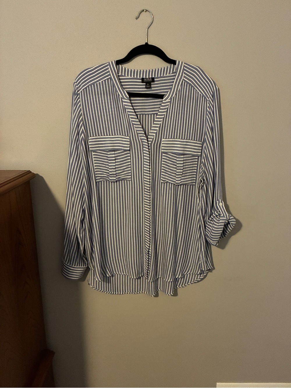 a.n.a Blue and White Striped Button-Front Shirt